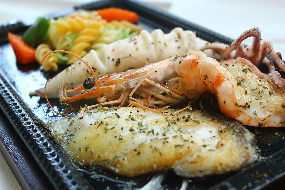 cooked, seafoods, pasta, food, delicious, cooked food, sea feast, food and drink, healthy eating, ready-to-eat