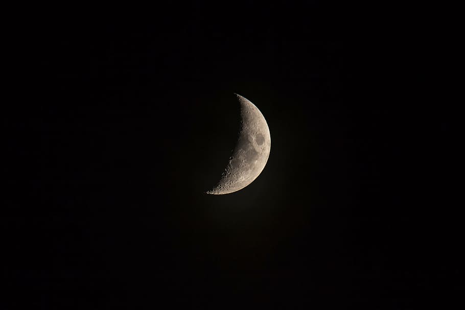 view, half moon, dark, night, moon, light, astronomy, moon Surface, crescent, moonlight