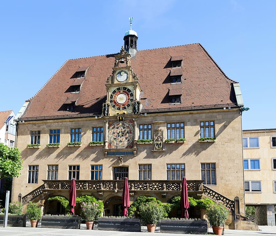 town hall, heilbronn, historically, clock, clock face, astronomical clock, renaissance, marketplace, building, architecture