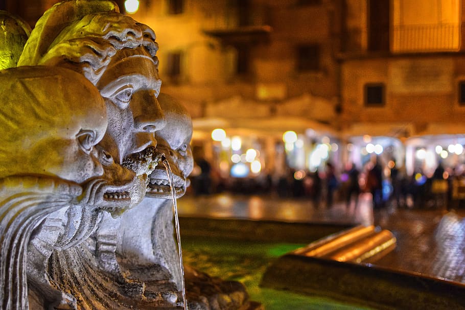 moor fountain, rome, fontana del moro, piazza navona, italy, neptune, sculpture, dolphin, europe, tourism