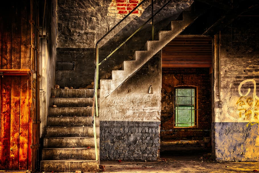 abandoned, building, stairs, emergence, gradually, rise, staircase, lost places, pforphoto, abandoned places