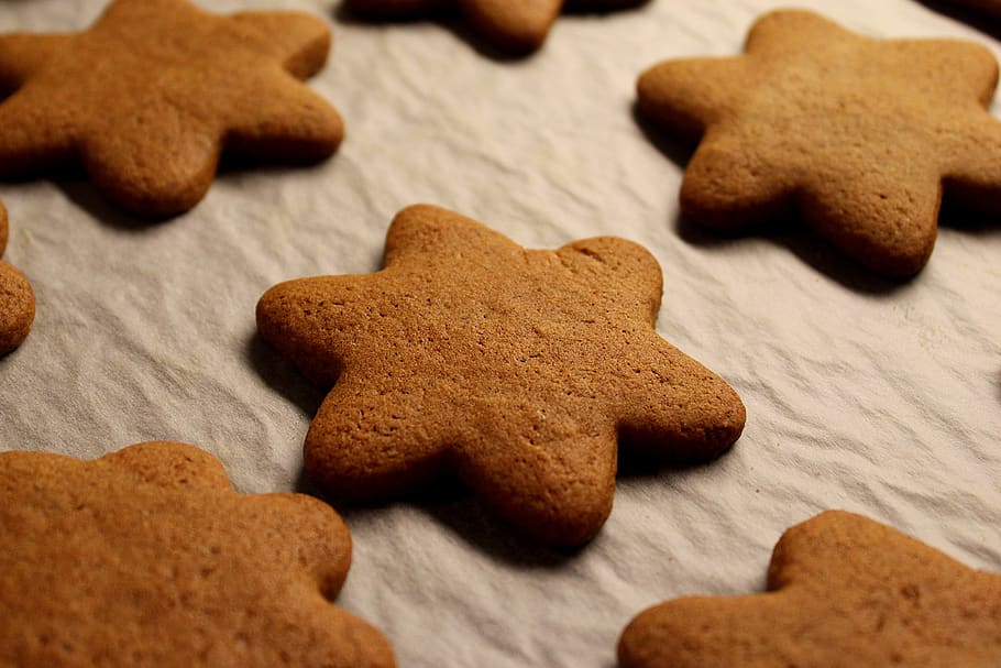 gingerbread, baking, cookies, sweet, bisquit, star, brown, baked, cookie, sweet food