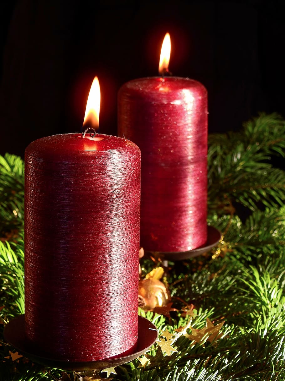 Two Red Pillar Candles Christmas Deco Decoration Advent Christmas Decoration Christmas Tree Christmas Eve Pxfuel