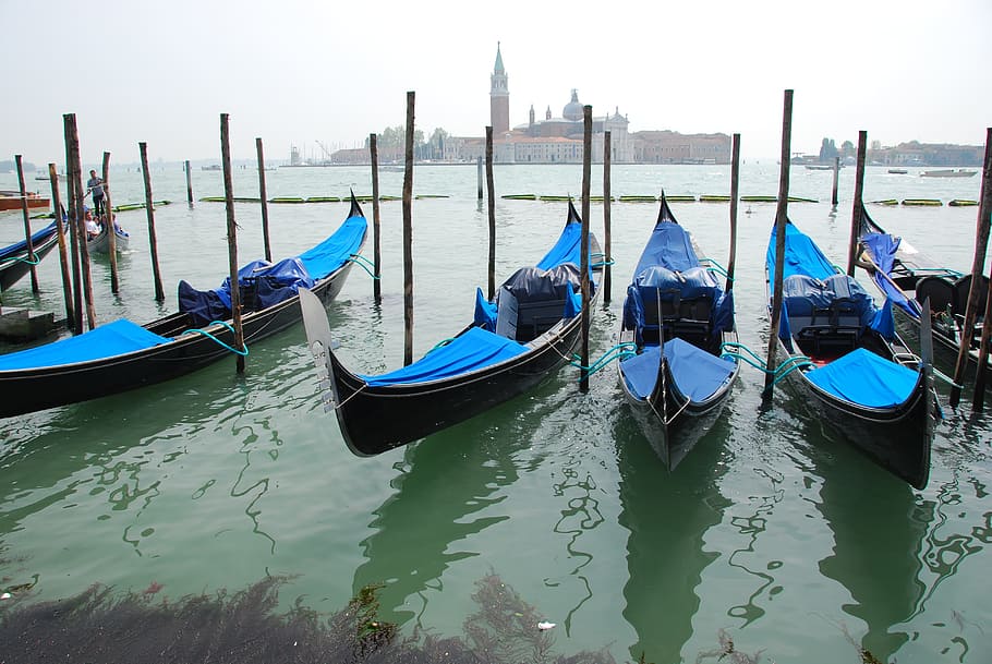 biru, perahu, badan, daytaime, Venesia, Gondola, Kapal, Laut, Air, Italia