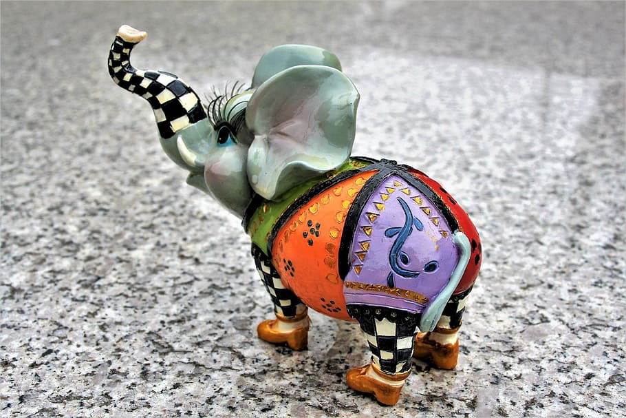 the figurine, elephant, porcelain, ears, hand-painted, grid, cheerful, souvenir, colorful, decoration