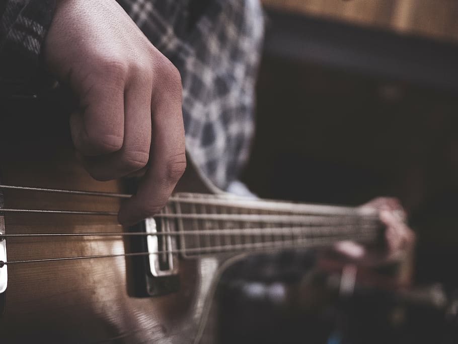 persona, jugando, marrón, instrumento de cuerda, bajo, guitarra, manualidades, hobby, música, instrumento