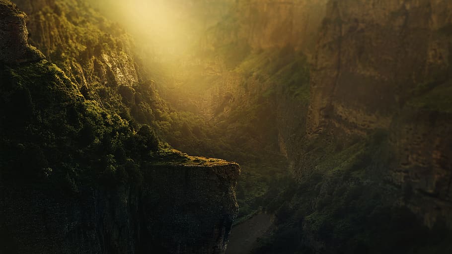 background, canyon, gorge, abyss, trees, rock, wallpaper, fantasy, fantastic, stunning