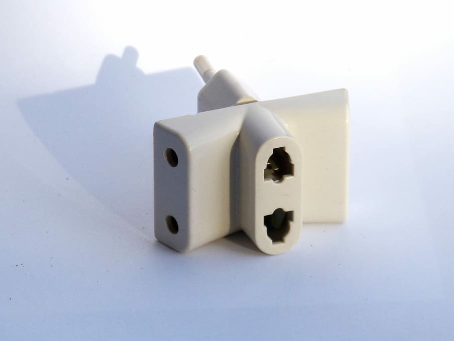 Adapter, Plug, Electricity, studio shot, close-up, day, indoors, white background, white color, hole