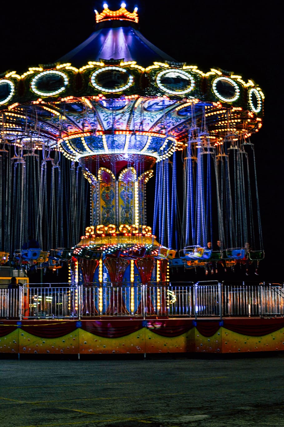 carnival, carnival ride, swing ride, ride, fairground, merry-go-round, night carnival, lights, swing, swings