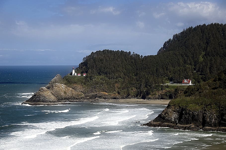 Oregon, Coast, Heceta Beach, Usa, oregon, coast, lighthouse, shoreline, scenery, water, waves
