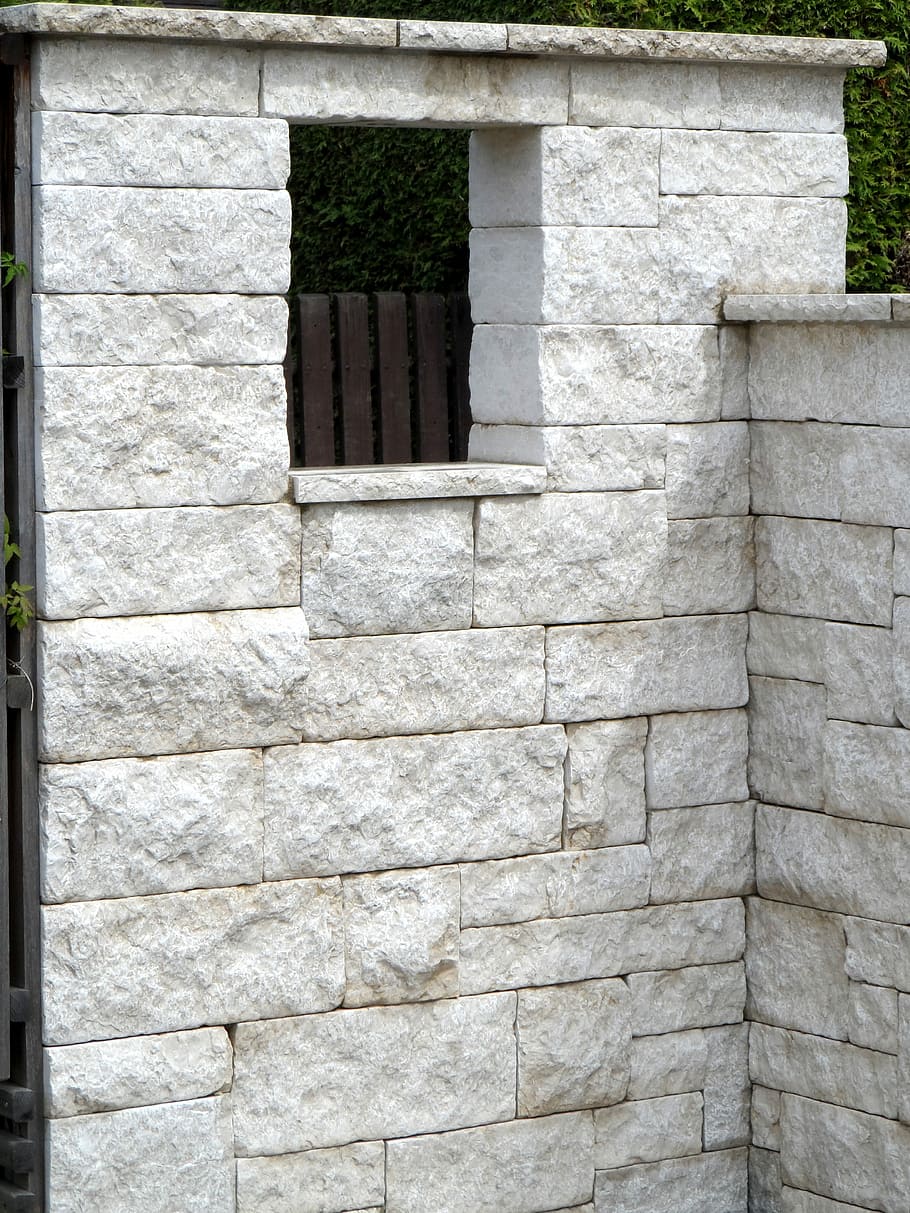 Wall, Architecture, Bricked, Stone, granite, white, peephole, window, garden, garden design