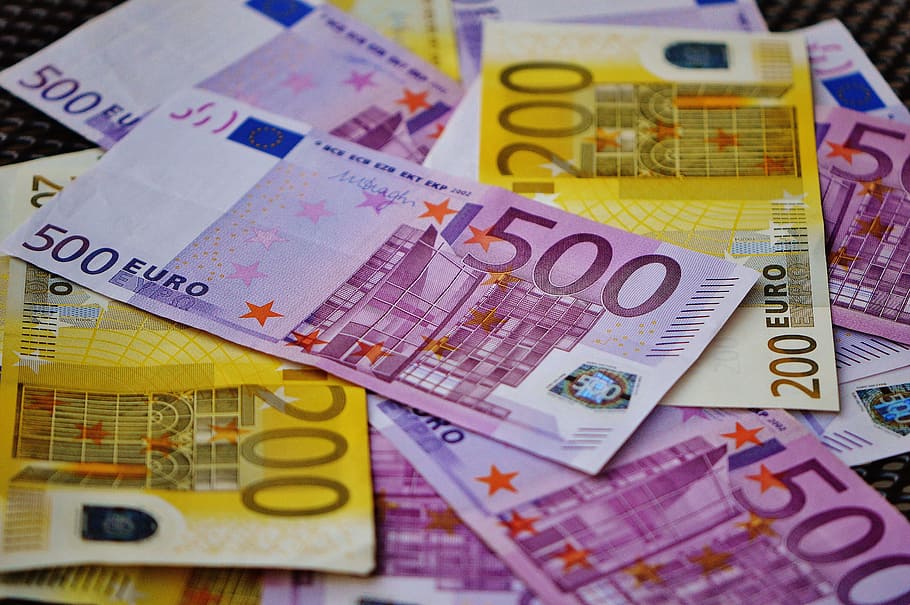 紙幣ロット, お金, ユーロ, 紙幣, 通貨, ユーロ紙幣, 金融, ドル紙幣, 多く, 保存