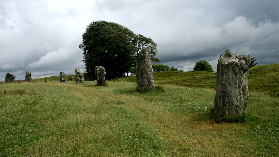 gris, formación rocosa, camino, piedra, círculo, avebury, inglaterra, celtas, druida, monumento