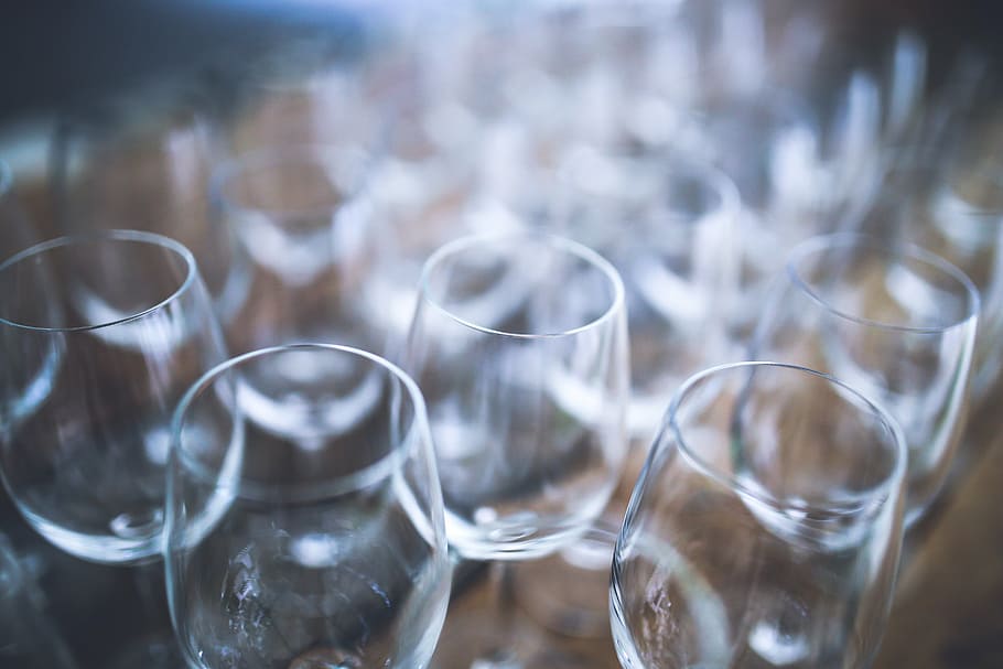 clear, goblet glass lot, wine, glass, glasses, decor, passel, drink, drinking Glass, restaurant