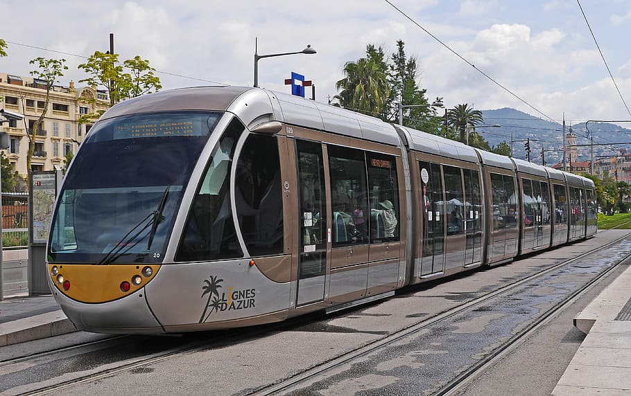 white, brown, train, nice, tram, futuristic, new, grid expansion, hybrid, battery