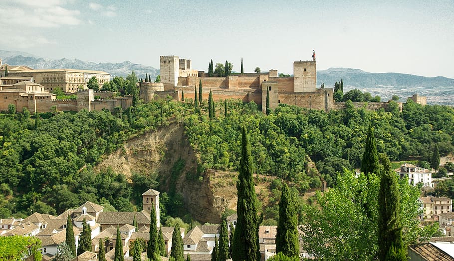 Spain, Andalusia, Grenade, Alhambra, architecture, built structure, day, history, building exterior, plant