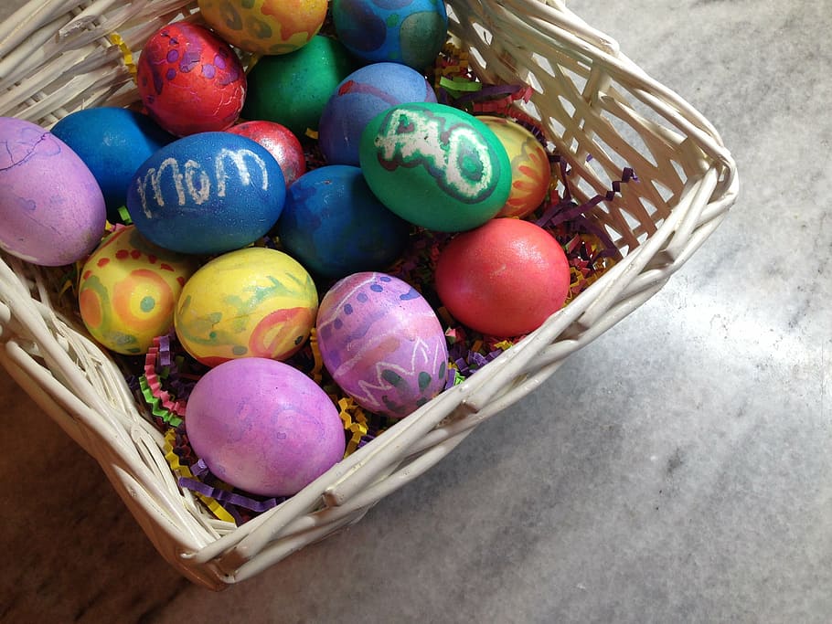 easter, easter basket, mom, dad, colorful, eggs, basket, parents, spring, holiday