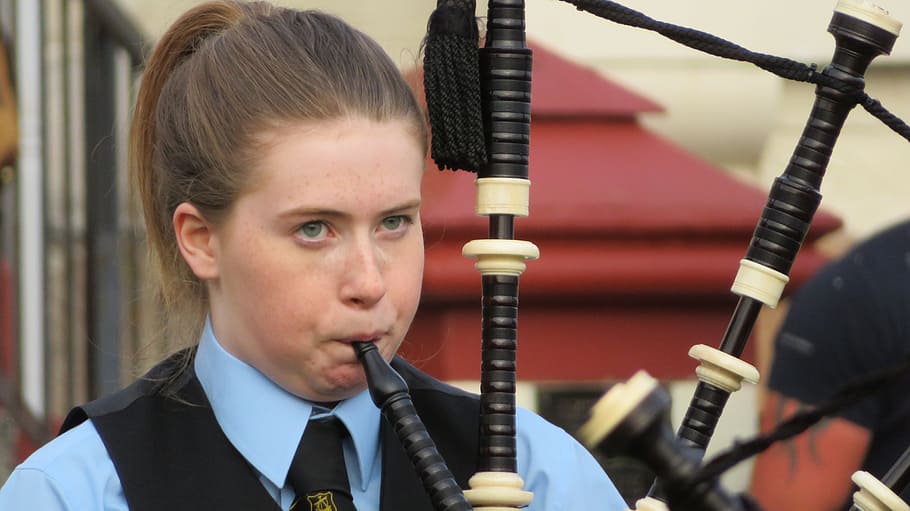 Bagpipes, Scotland, Child, Young People, music, girl, headshot, learning, education, young adult
