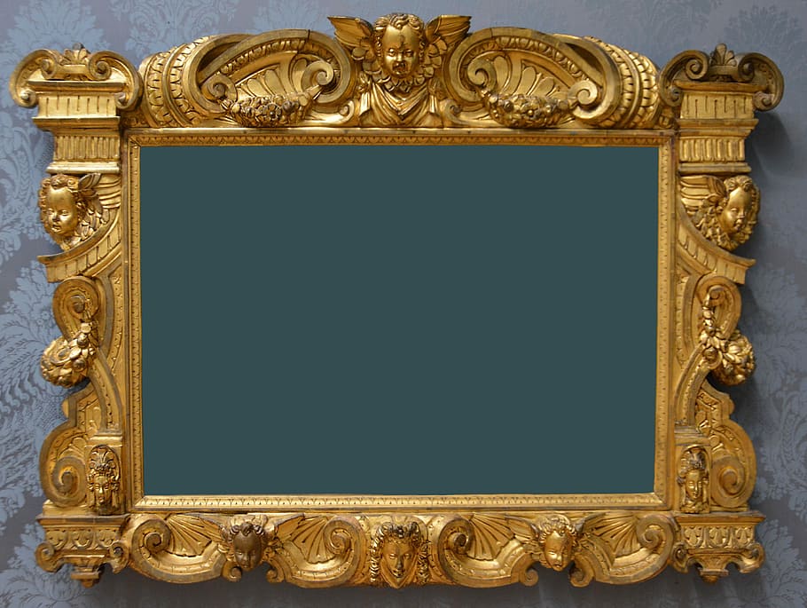 cherub, embossed, brass-colored photo frame, rectangular, framed, pooja, altar, wood frame, frame, wood