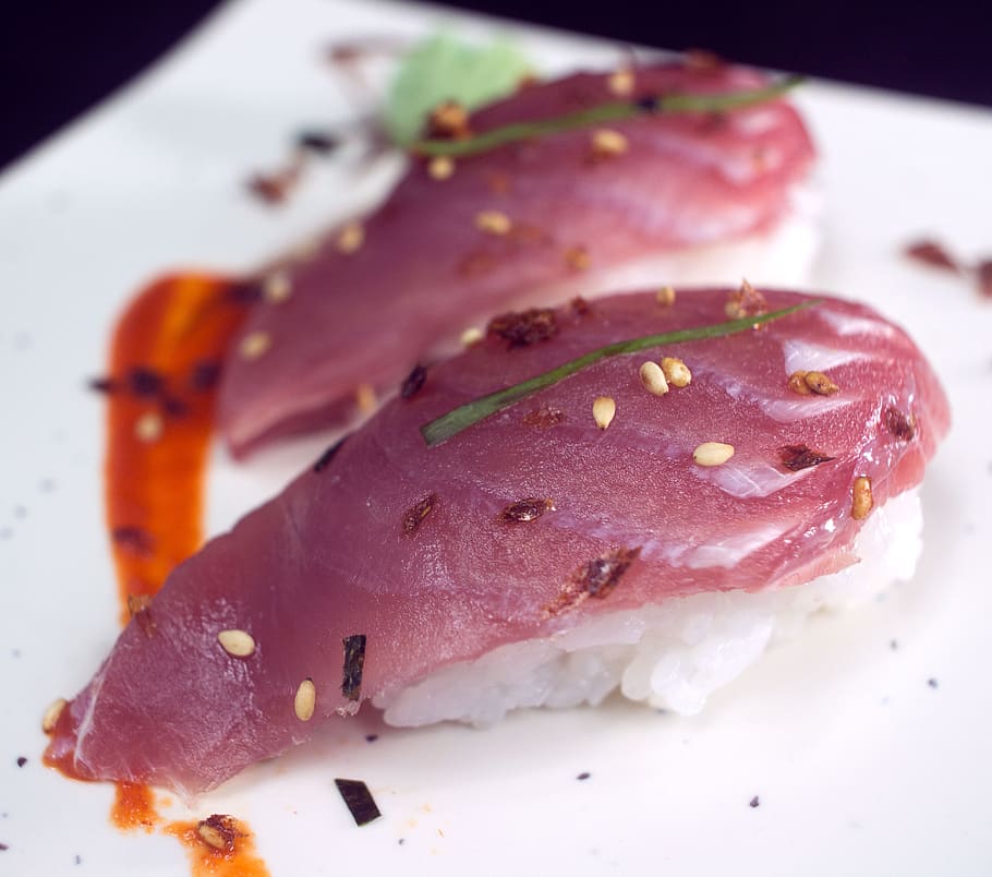niguiri tuna, tuna, sushi, japanese, food, food and drink, freshness, plate, close-up, indoors