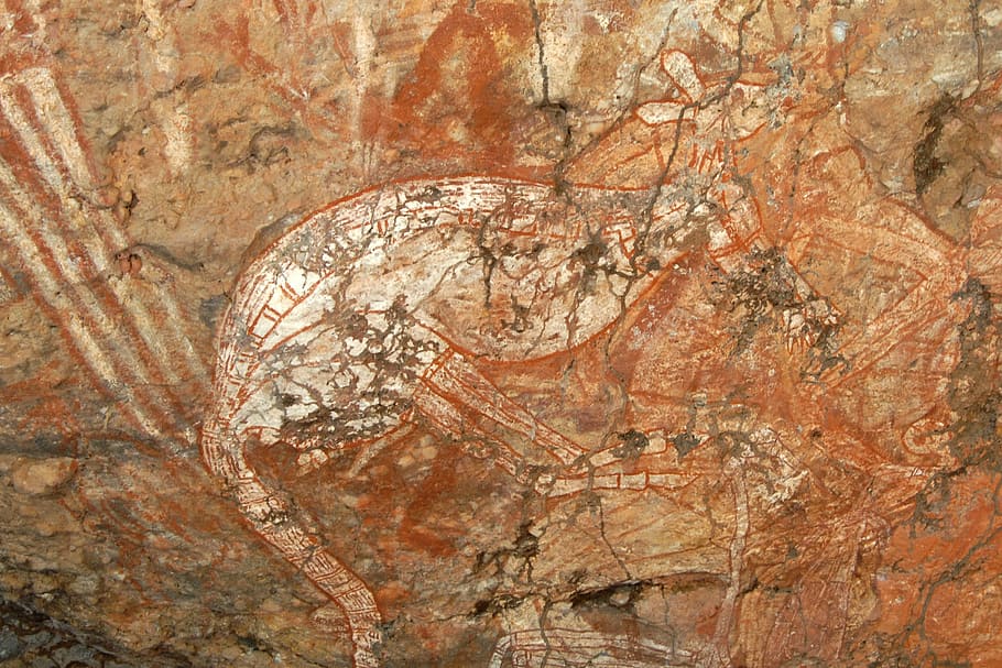 kakadu national park, australia, rock painting, animal, kangaroo, ancient, rock - object, art and craft, rock, architecture