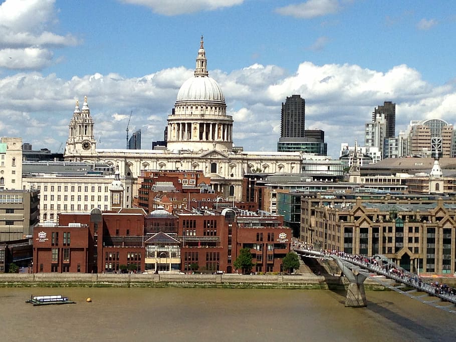 london, england, st paul's cathedral, view from the new tate gallery, river thames, architecture, government, city, building exterior, dome