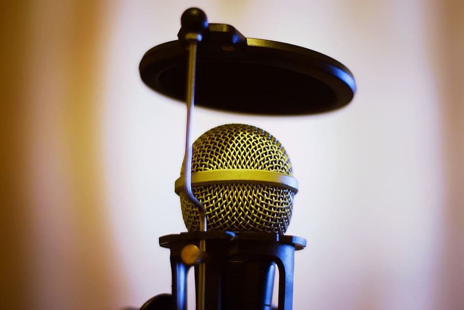 microfone, áudio, voz, cantando, equipe, entrevista, rádio, gravação, transmissão, música