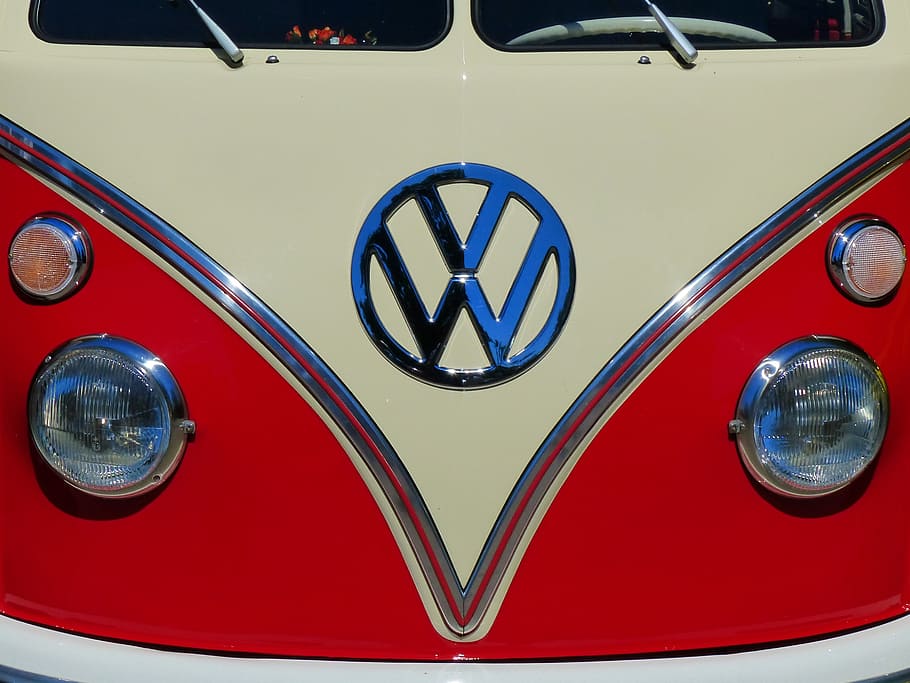 white, red, volkswagen t 1 display, t1, oldtimer, volkswagen, bus, vehicle, classic, automobile