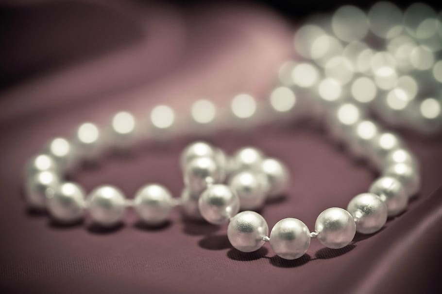 manik-manik kalung putih, mutiara, cinta, hati, bentuk, perhiasan, ungu, romantis, kalung, putih