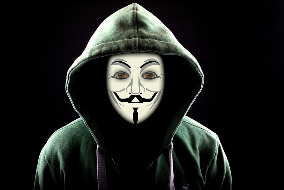 парень Fawkes маска балахон, хакер, атака, маска, интернет, анонимный, двоичный, один, кибер, преступность