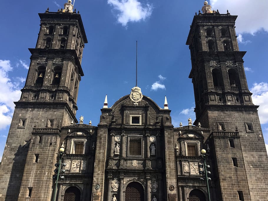 建築, 古い, 教会, 塔, 都市, 大聖堂, 観光, 歴史的, メキシコ, プエブラ