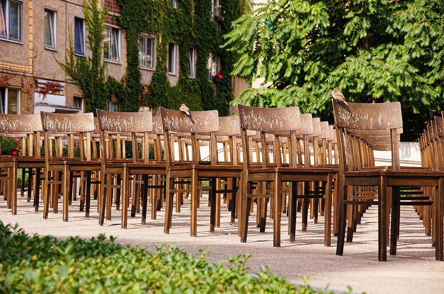leipzig, synagogue memorial, chairs, bronze, art, gottsched road, artwork, religion, places of interest, seat