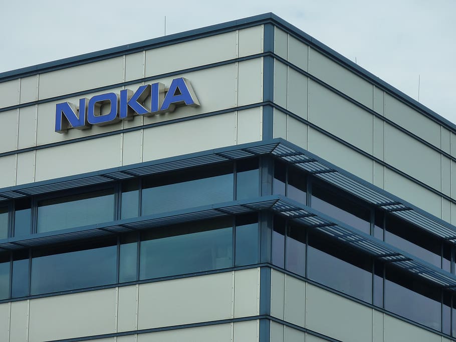 nokia building, building, company building, logo, nokia, company, industry, lettering, industrial plant, architecture