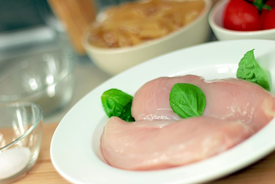 chicken breast, meat, cooking, food, ingredients, plate, bowls, kitchen, food and drink, freshness