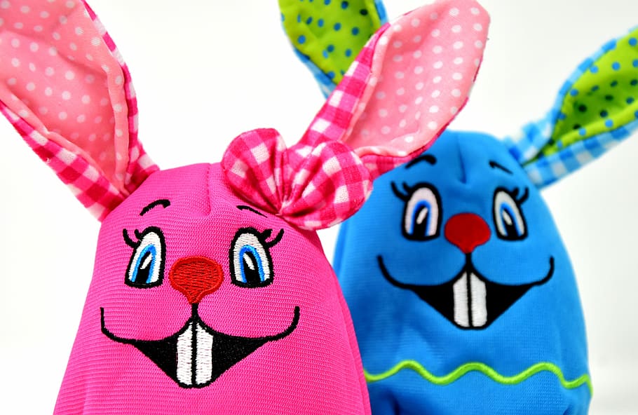 pink, blue, eastern, bunny puppet, easter, easter bunny, colorful, color, hare, spring