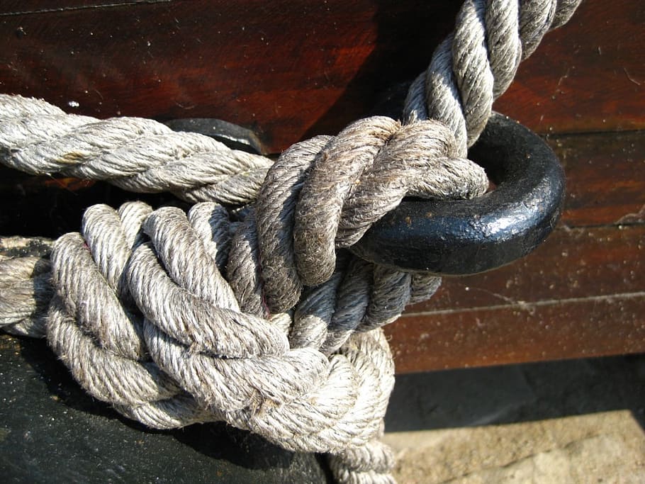 knot, thaw, rope, hemp rope, fixing, strength, tied up, close-up, tied knot, metal