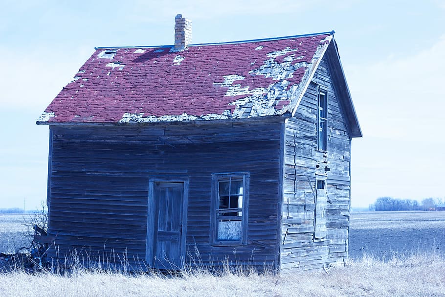 Abandonado, cabaña, viejo, cabaña abandonada, casa, edificio, rural, rústico, de madera, granja
