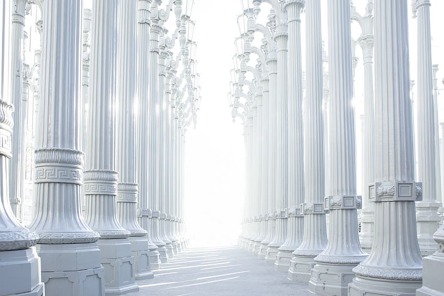white pillars photo, columns, hallway, architecture, greek, ancient, historic, white, structure, construction