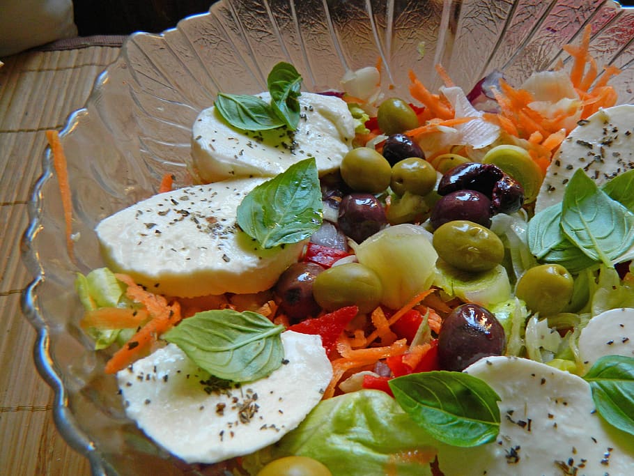 salad, vegetables, olives, lunch, basil, food, food and drink, vegetable, freshness, healthy eating