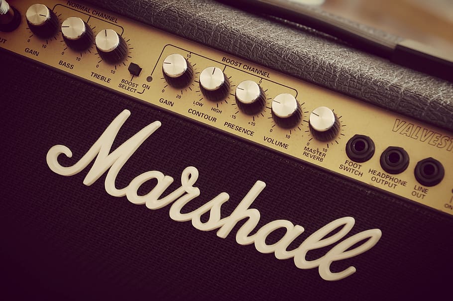 negro, amplificador de guitarra marshall, marshall, amplificador, guitarra, guitarra eléctrica, blanco negro, estado de la válvula, música, banda