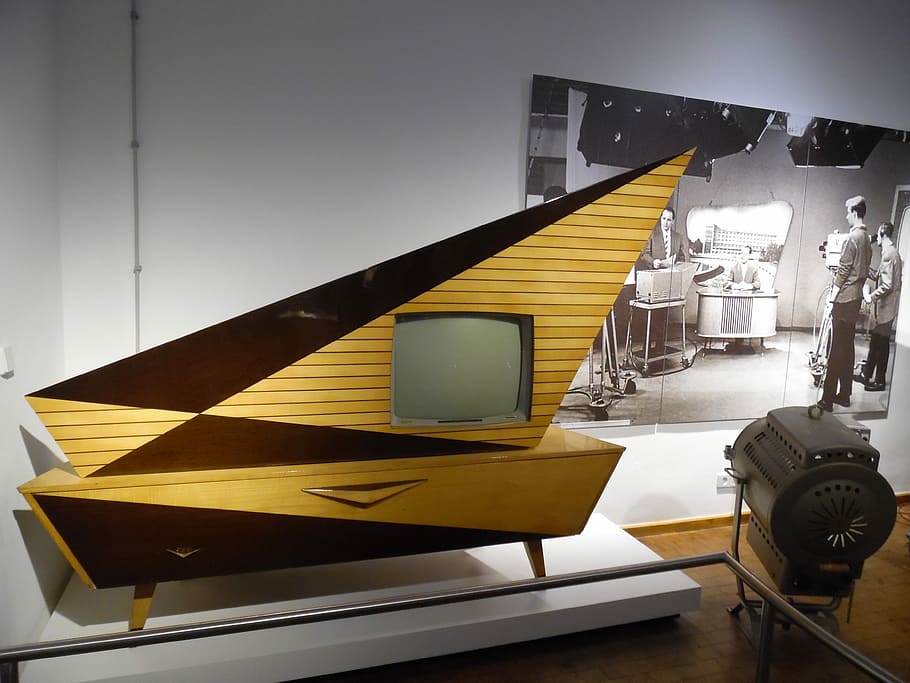 Tv, Rarity, Old, Furniture, Museum, old tv, of technology, berlin museum of technology, yellow, indoors