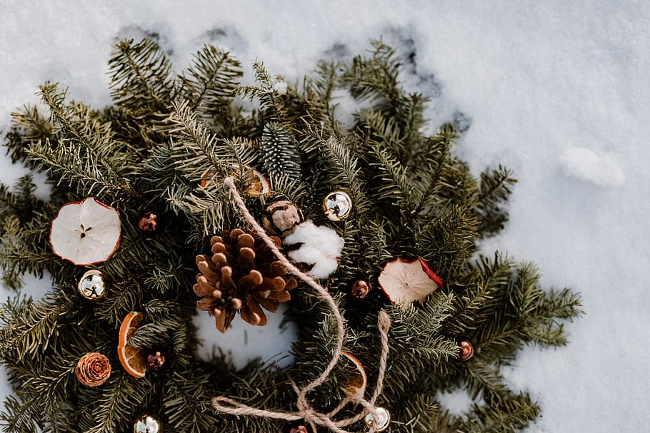 natal, decoração, decorações, dezembro, neve, Inverno, Coroa de flores, árvore, celebração, árvore de natal