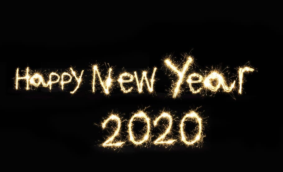 feliz, novo, ano, 2020, texto, iluminado, noite, brilhando, comunicação, escrita ocidental