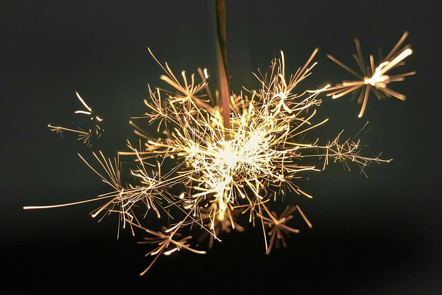 sparkles, stick, shallow, focus photography, sparkler, pyrotechnics, fireworks, celebration, bright, light