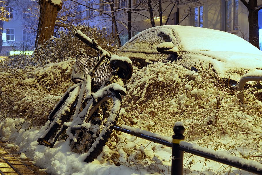 冬, ブリザード, 雪, 埋もれた, ザスパ, 道路, 都市, 通路, 自転車, 車