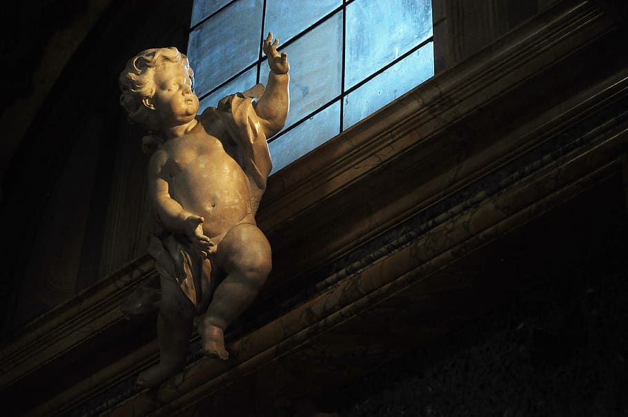 cupid, mythology, sculpture, love, valentines, human representation, representation, statue, art and craft, low angle view