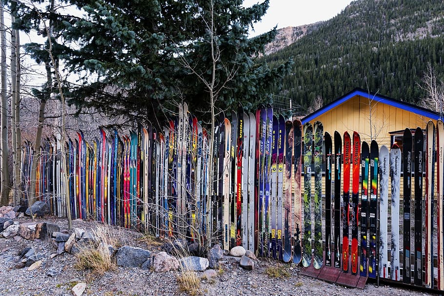 Idaho Springs, Colorado, esquís, valla, únicas, diferentes, montañas, naturaleza, exterior, al aire libre