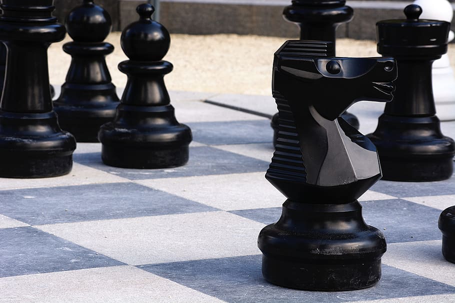 chess, knight, black, pieces, game, chessboard, horse, outside, defeat, play