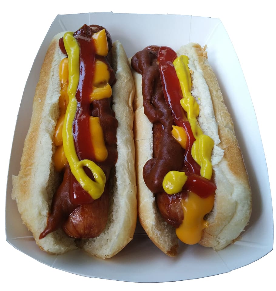 dos sándwiches de hot dog, Hot Dog, comida chatarra, Ob, comida, chatarra, hot, dog, carne, merienda