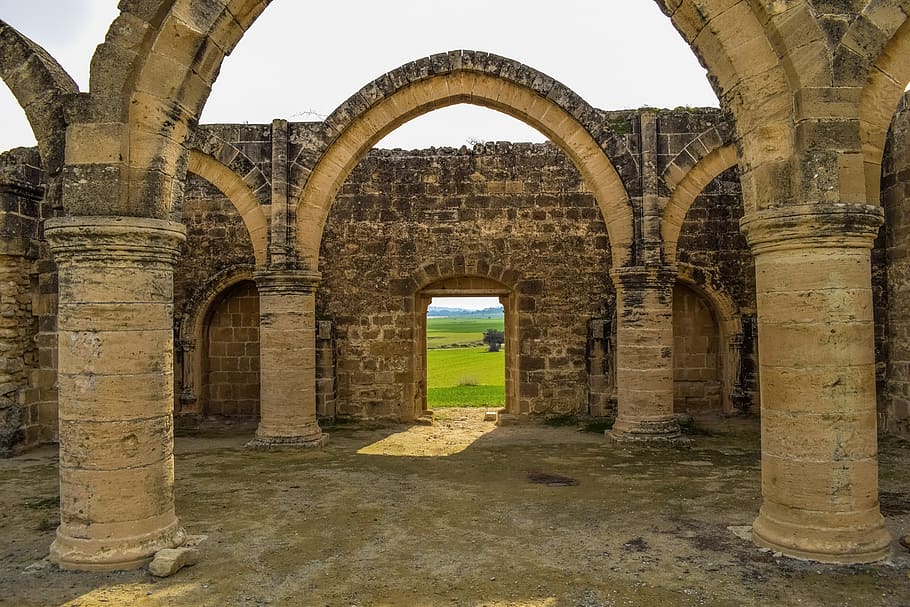 brown brick ruins, cyprus, ayios sozomenos, church, gothic, 15th century, village, abandoned, deserted, old